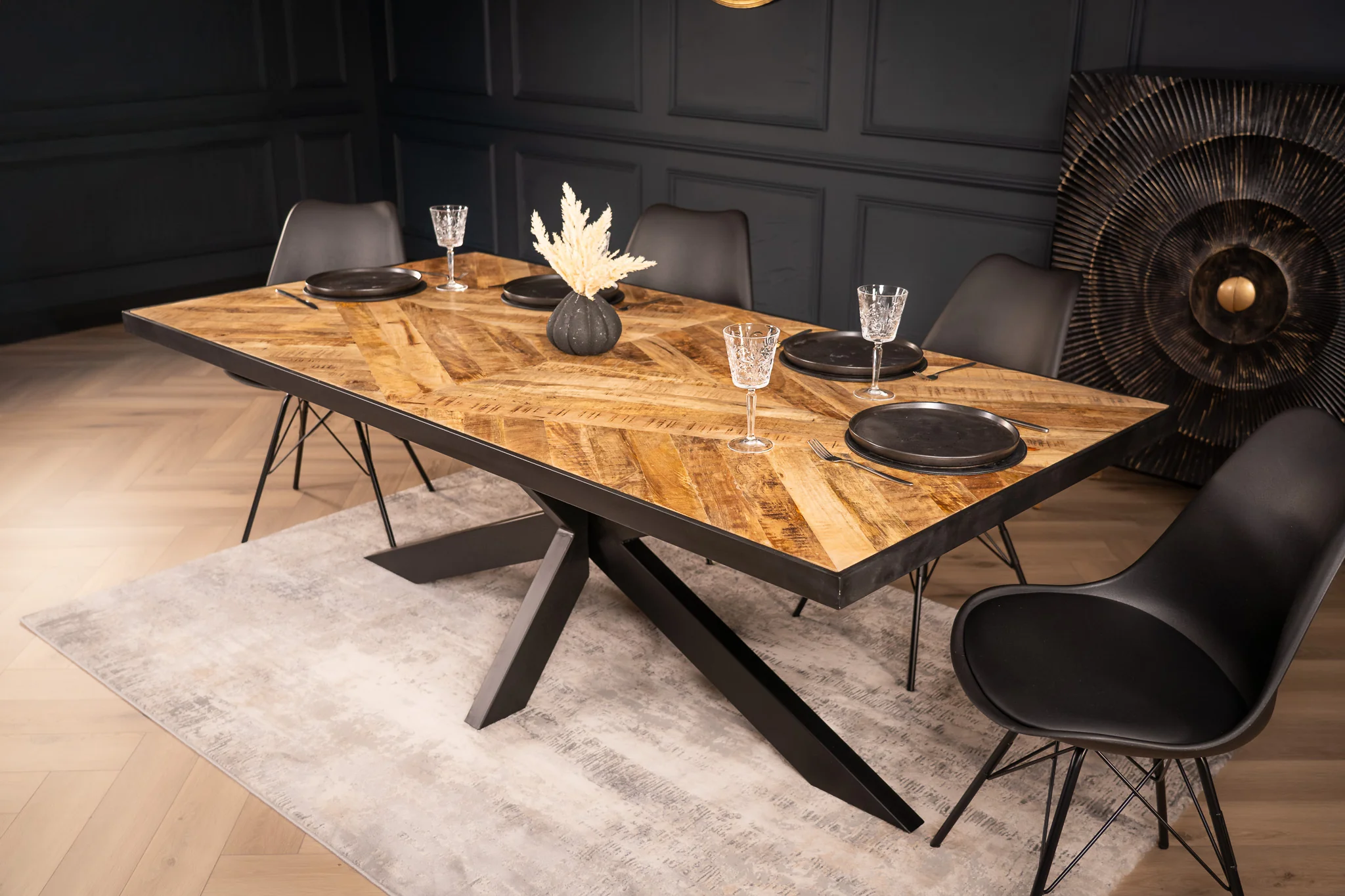 Solid Mango Wood Dining Table 200cm – Laguna Spider Frame