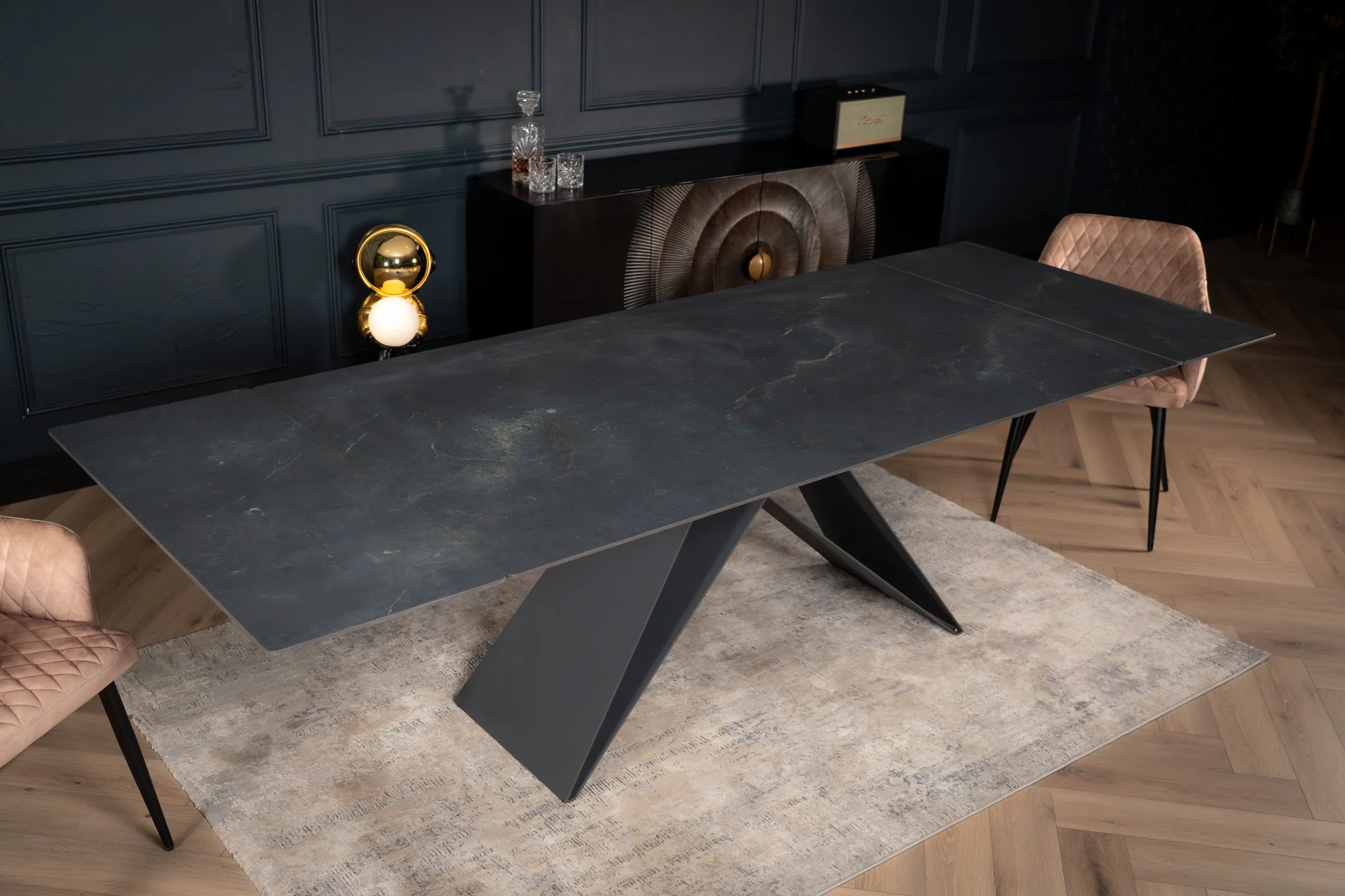 Extendable Sintered Stone Dining Table 180-260cm – Apollo Black Diamond Marble