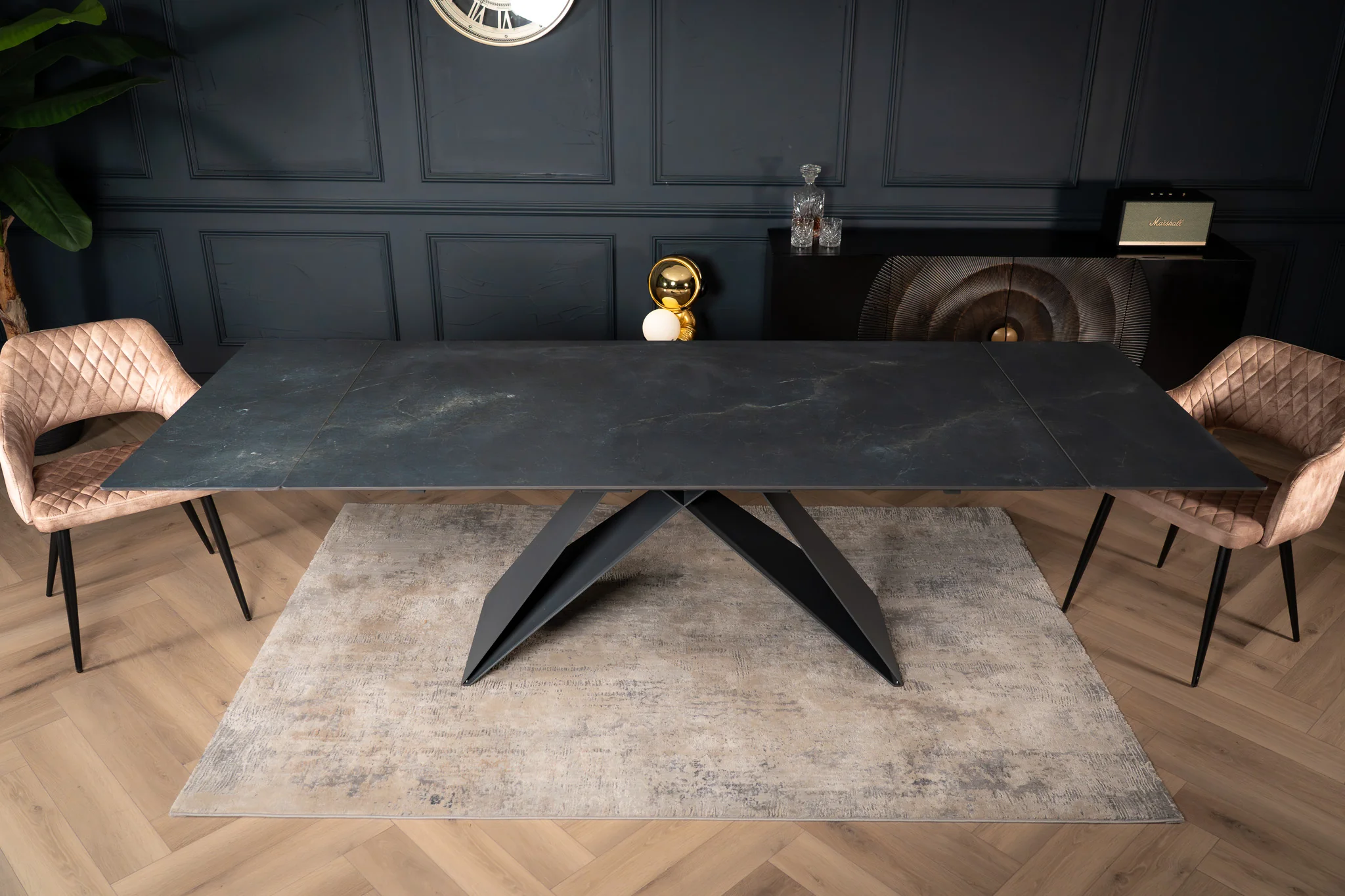 Extendable Sintered Stone Dining Table 180-260cm – Apollo Black Diamond Marble - Image 3