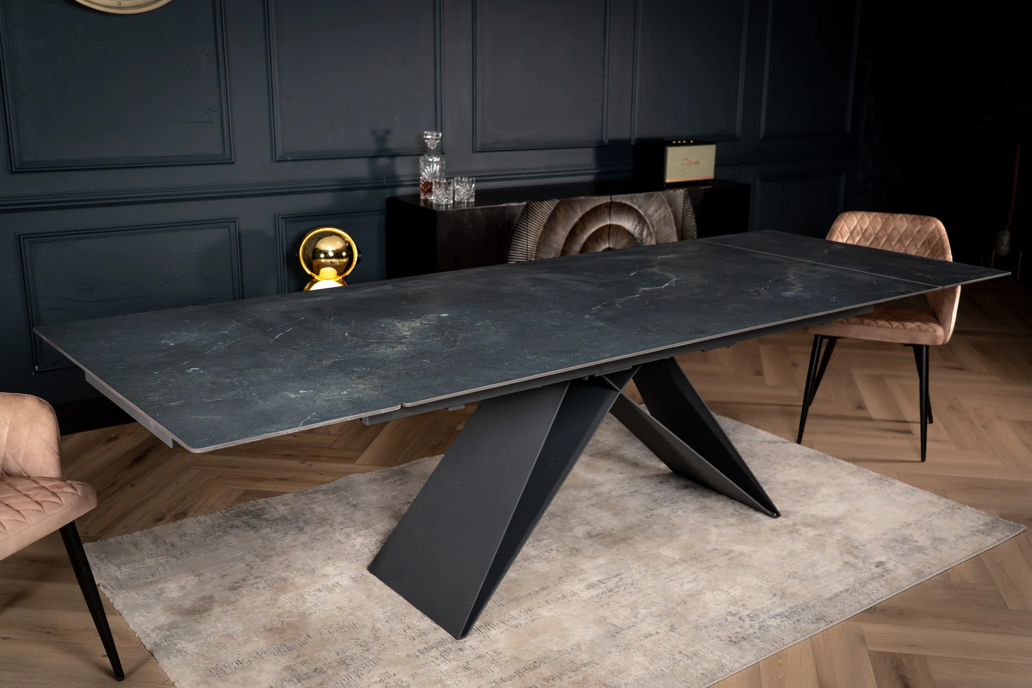 Extendable Sintered Stone Dining Table 180-260cm – Apollo Black Diamond Marble - Image 4
