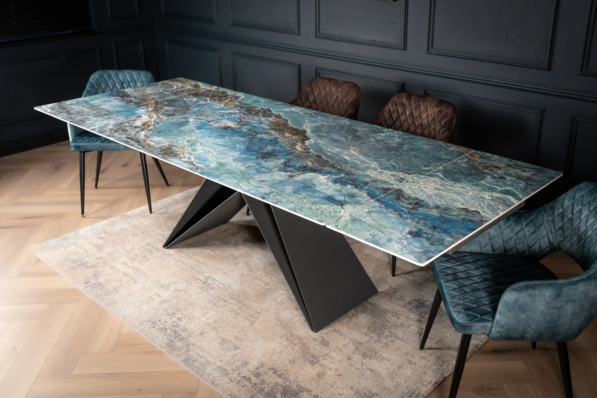 Extendable Sintered Stone Dining Table 180-260cm – Apollo Crystal Blue Marble