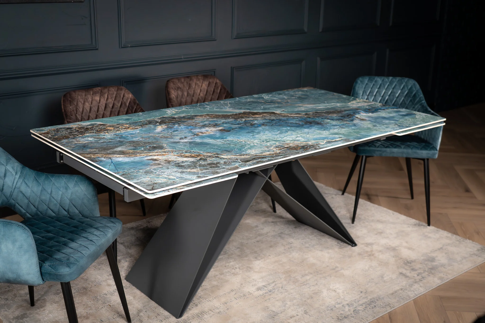 Extendable Sintered Stone Dining Table 180-260cm – Apollo Crystal Blue Marble - Image 11