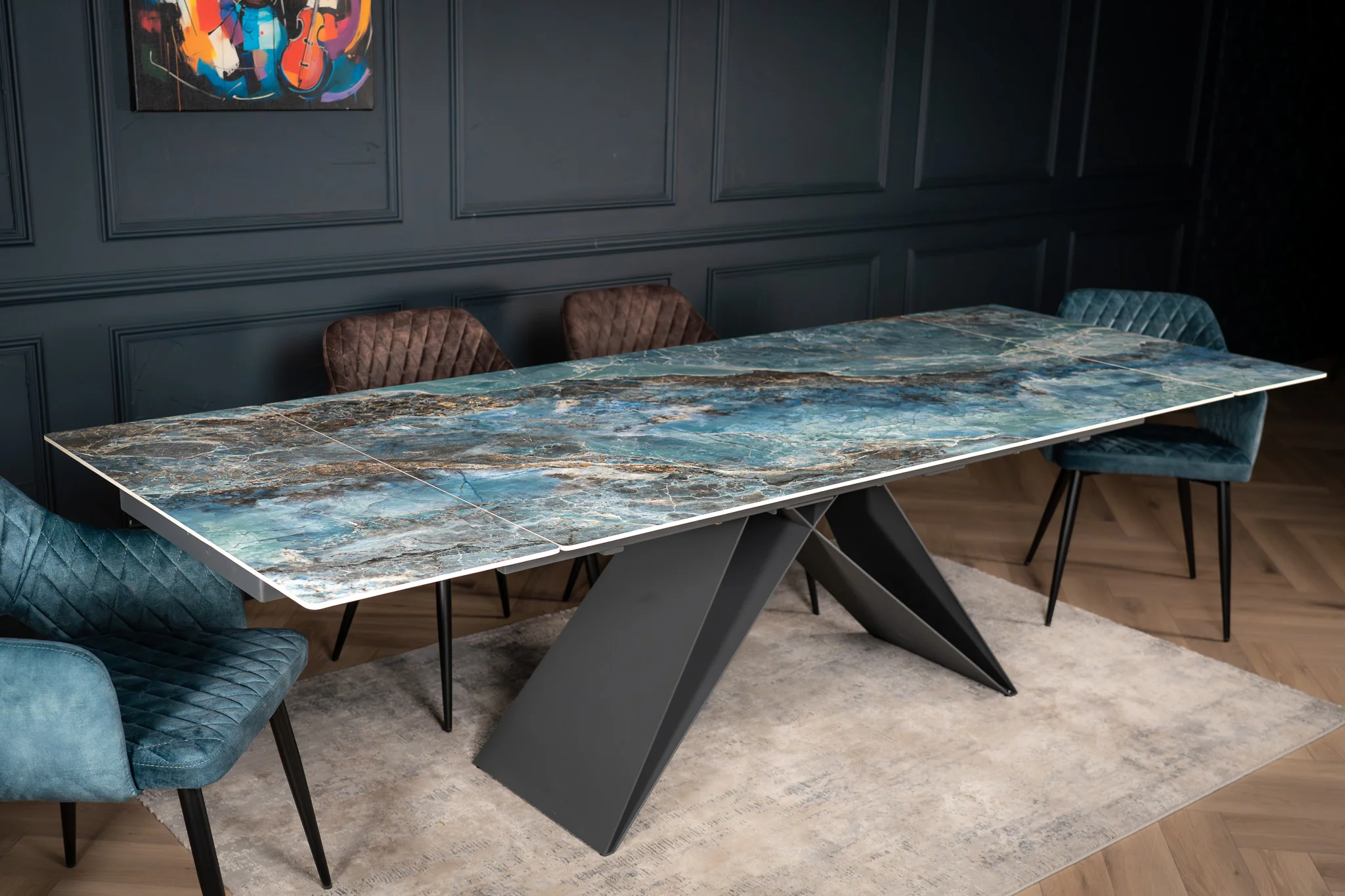 Extendable Sintered Stone Dining Table 180-260cm – Apollo Crystal Blue Marble - Image 2