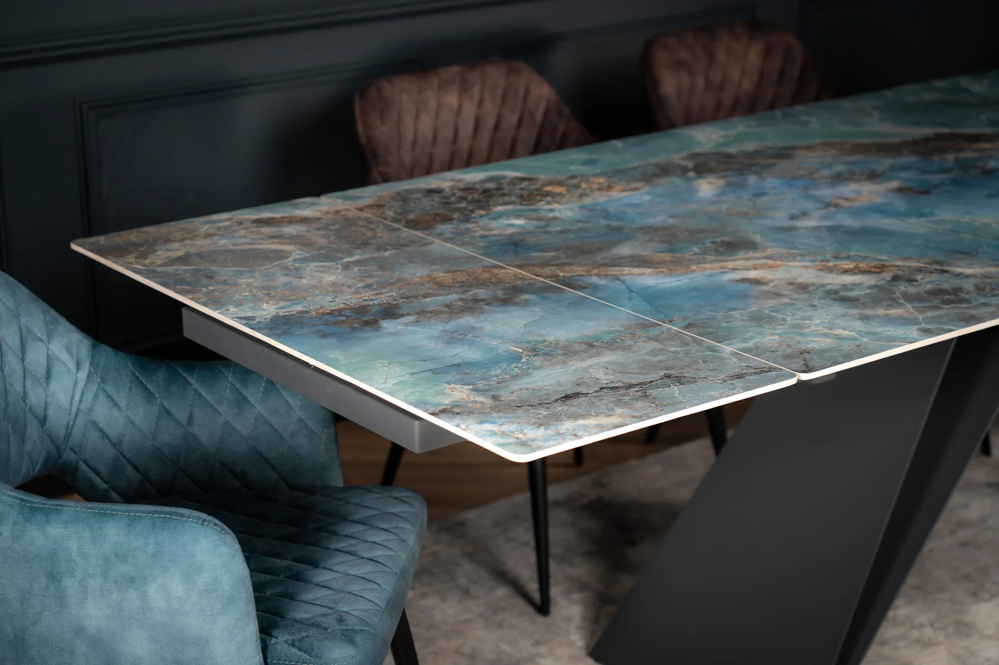 Extendable Sintered Stone Dining Table 180-260cm – Apollo Crystal Blue Marble - Image 3