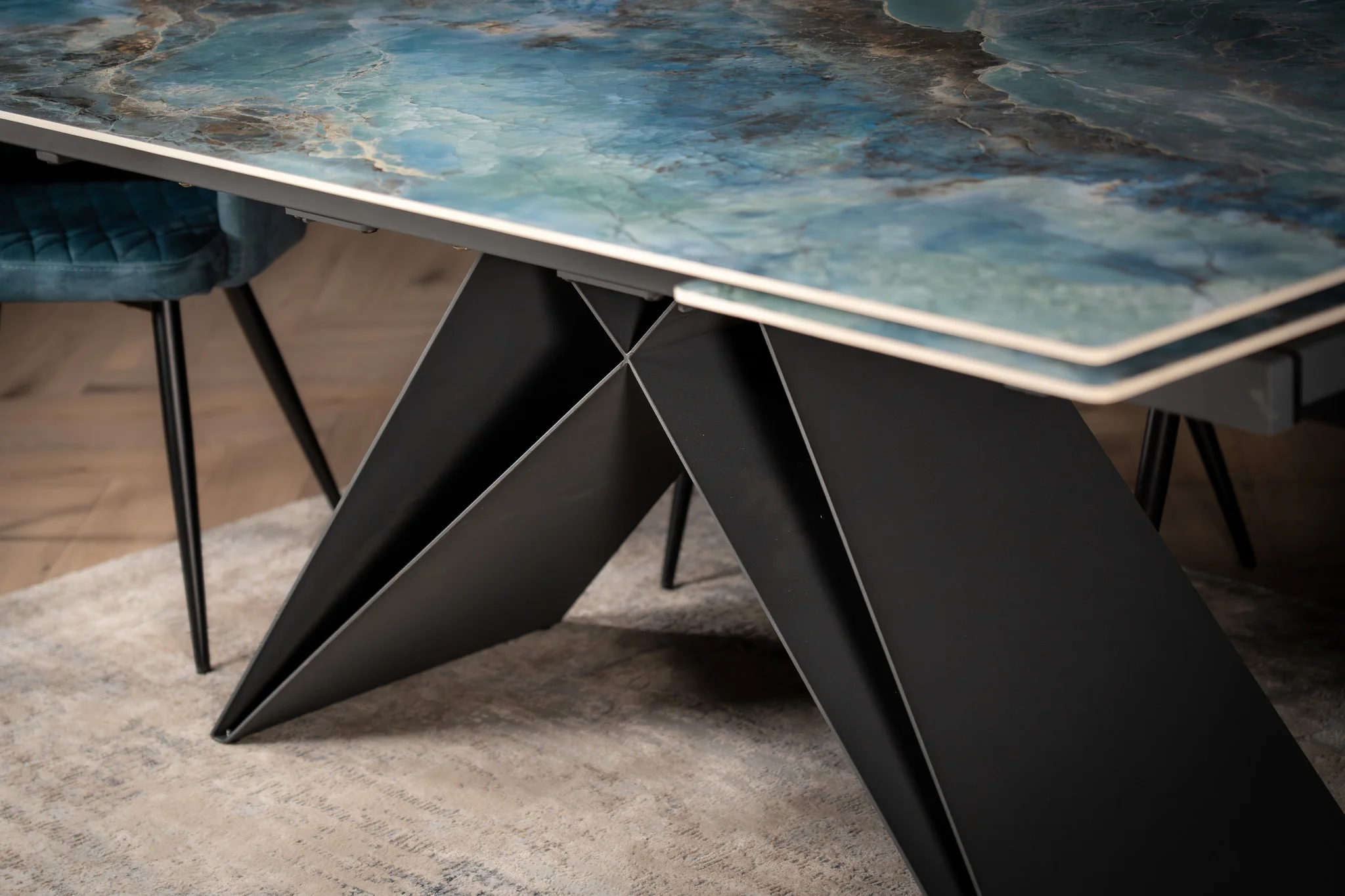 Extendable Sintered Stone Dining Table 180-260cm – Apollo Crystal Blue Marble - Image 9