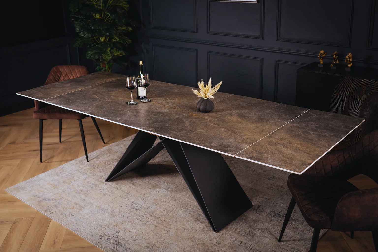 Extendable Sintered Stone Dining Table 180-260cm – Apollo Vienna Black Gold