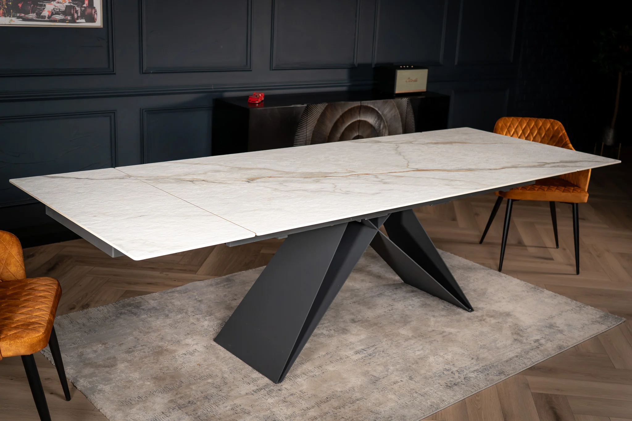 Extendable White Marble Sintered Stone Dining Table 180-260cm – Apollo Textured Finish - Image 2