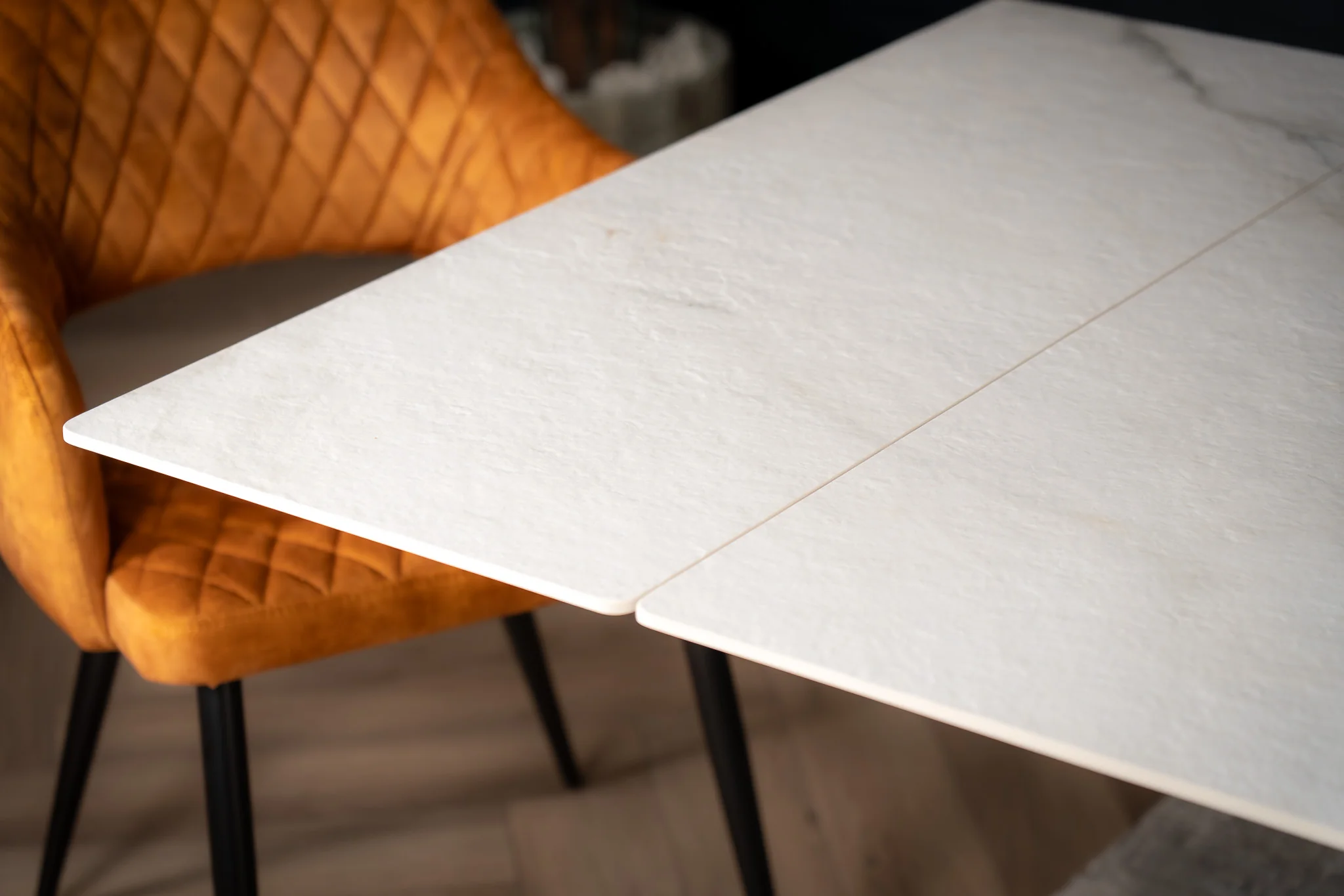 Extendable White Marble Sintered Stone Dining Table 180-260cm – Apollo Textured Finish - Image 4