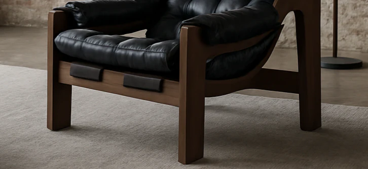 Genuine Leather Lounge Chair with Acacia Wood Frame – Bahamas - Image 3