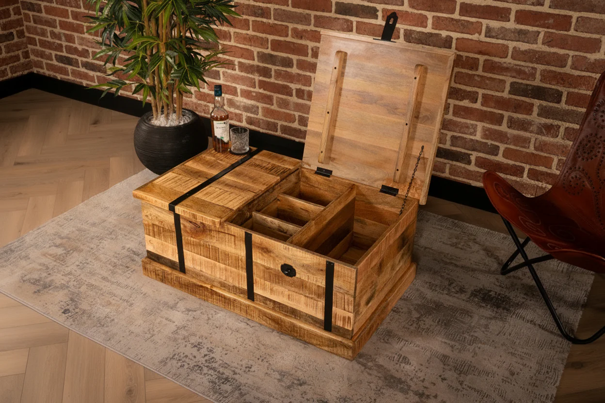 Solid Mango Wood Coffee Table with Wine Storage 100 cm – Cellar