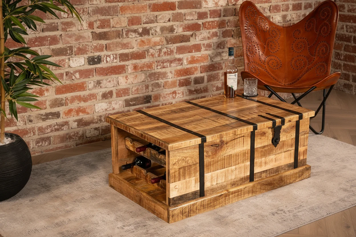 Solid Mango Wood Coffee Table with Wine Storage 100 cm – Cellar - Image 2