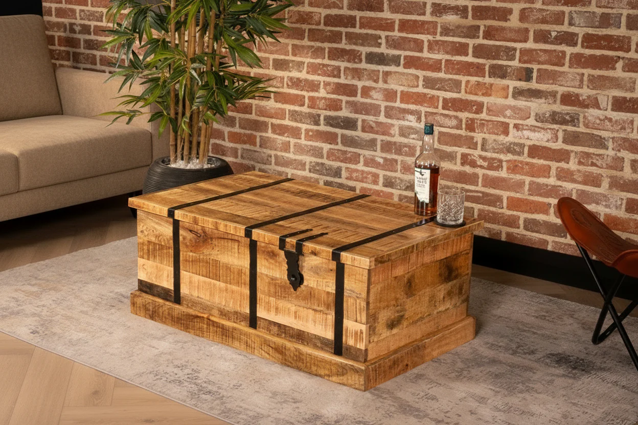 Solid Mango Wood Coffee Table with Wine Storage 100 cm – Cellar - Image 3