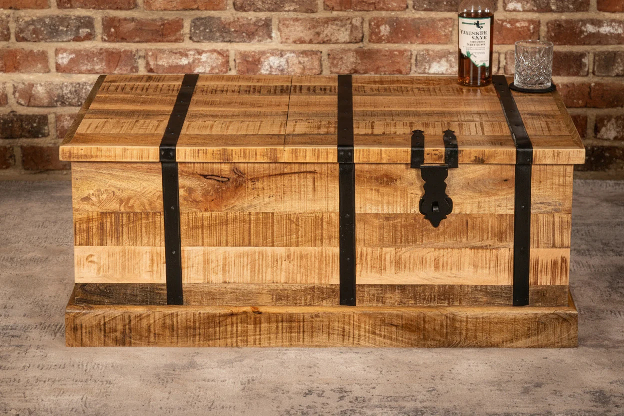 Solid Mango Wood Coffee Table with Wine Storage 100 cm – Cellar - Image 4