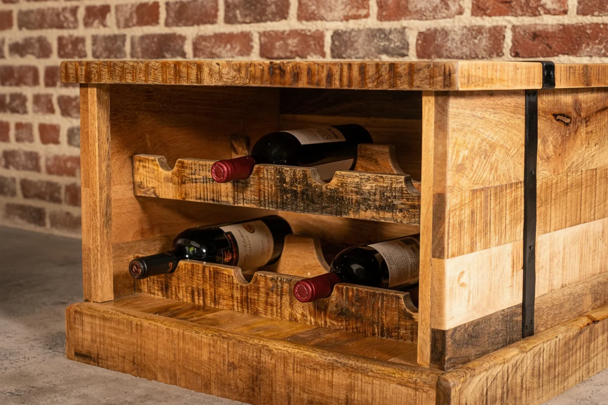 Solid Mango Wood Coffee Table with Wine Storage 100 cm – Cellar - Image 5