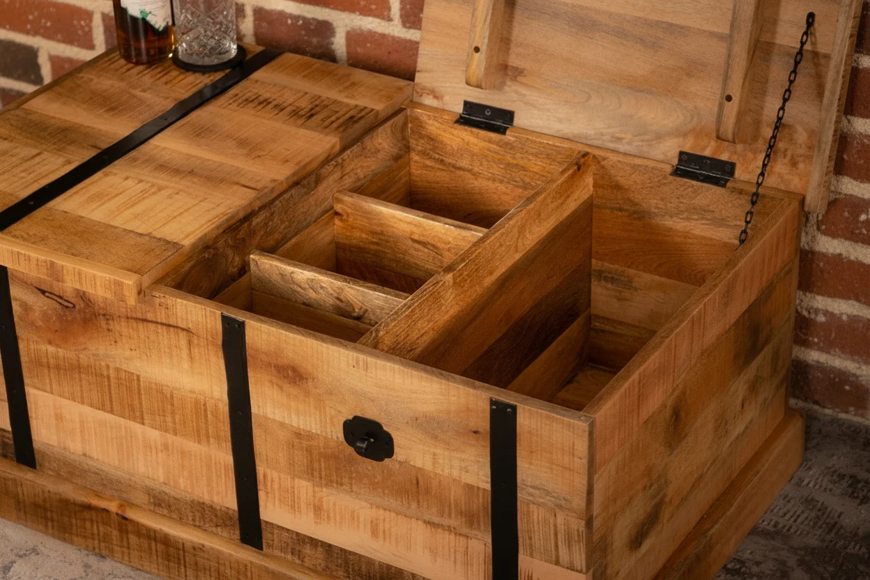 Solid Mango Wood Coffee Table with Wine Storage 100 cm – Cellar - Image 6