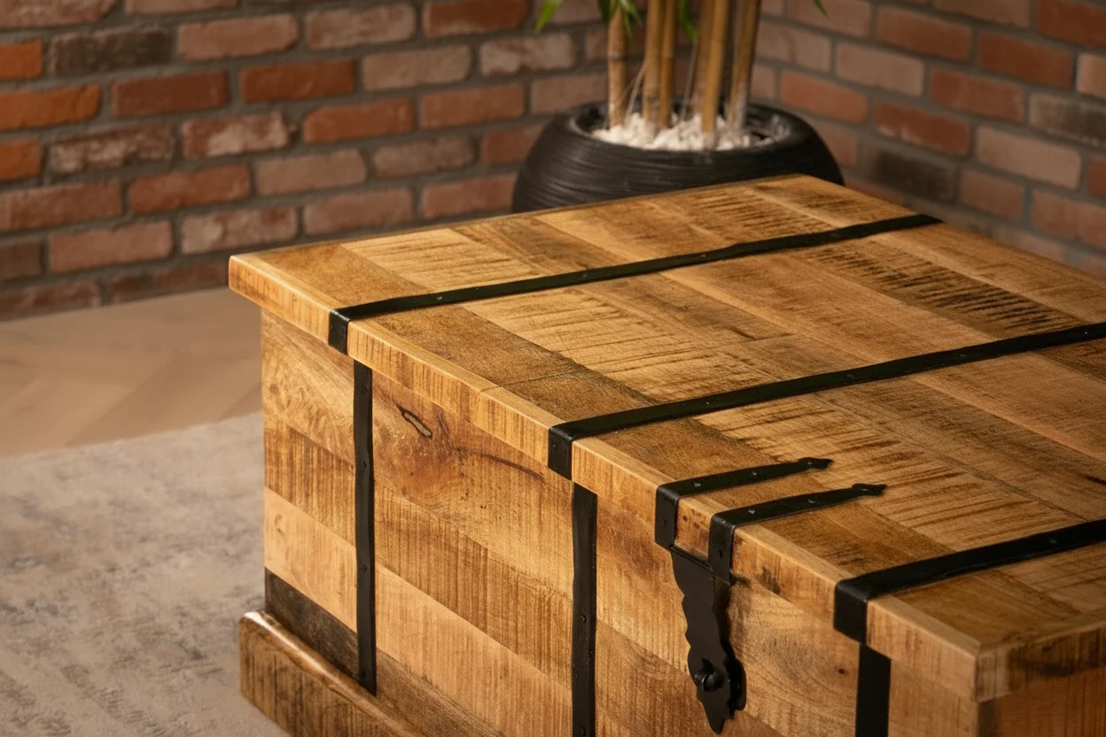 Solid Mango Wood Coffee Table with Wine Storage 100 cm – Cellar - Image 7