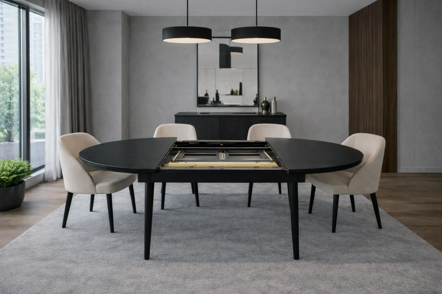 Extendable Mango Wood Dining Table Black Top 140-200cm – Brenda Brass Detail - Image 3