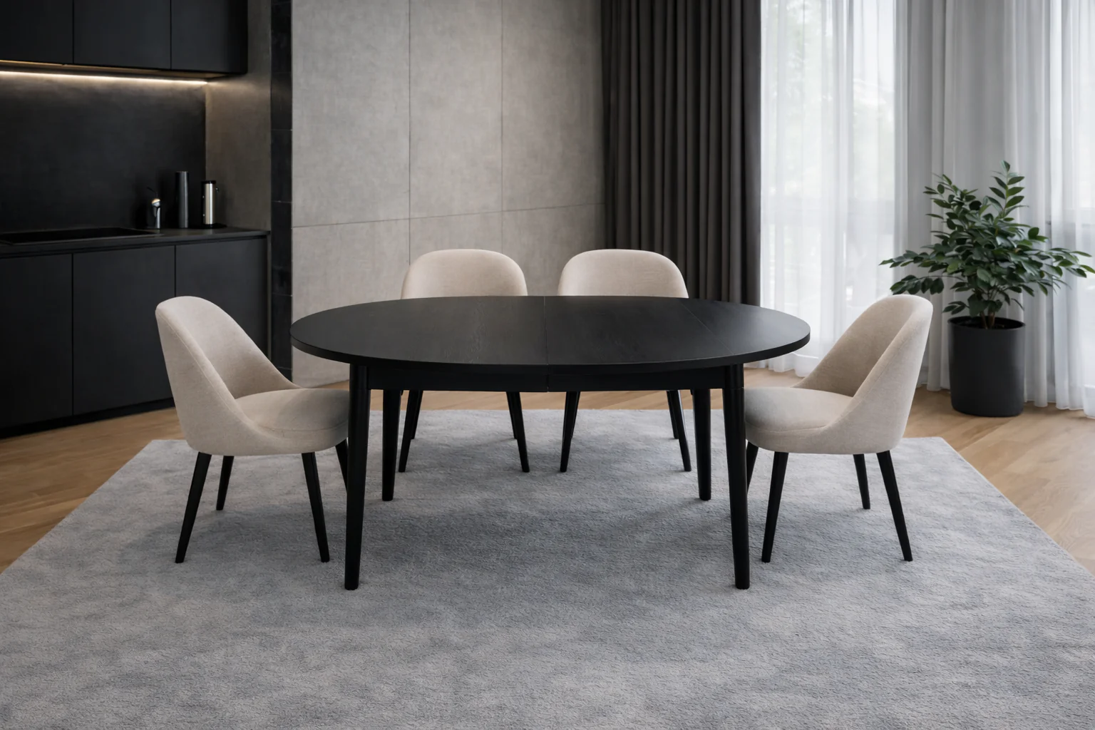 Extendable Mango Wood Dining Table Black Top 140-200cm – Brenda Brass Detail - Image 4