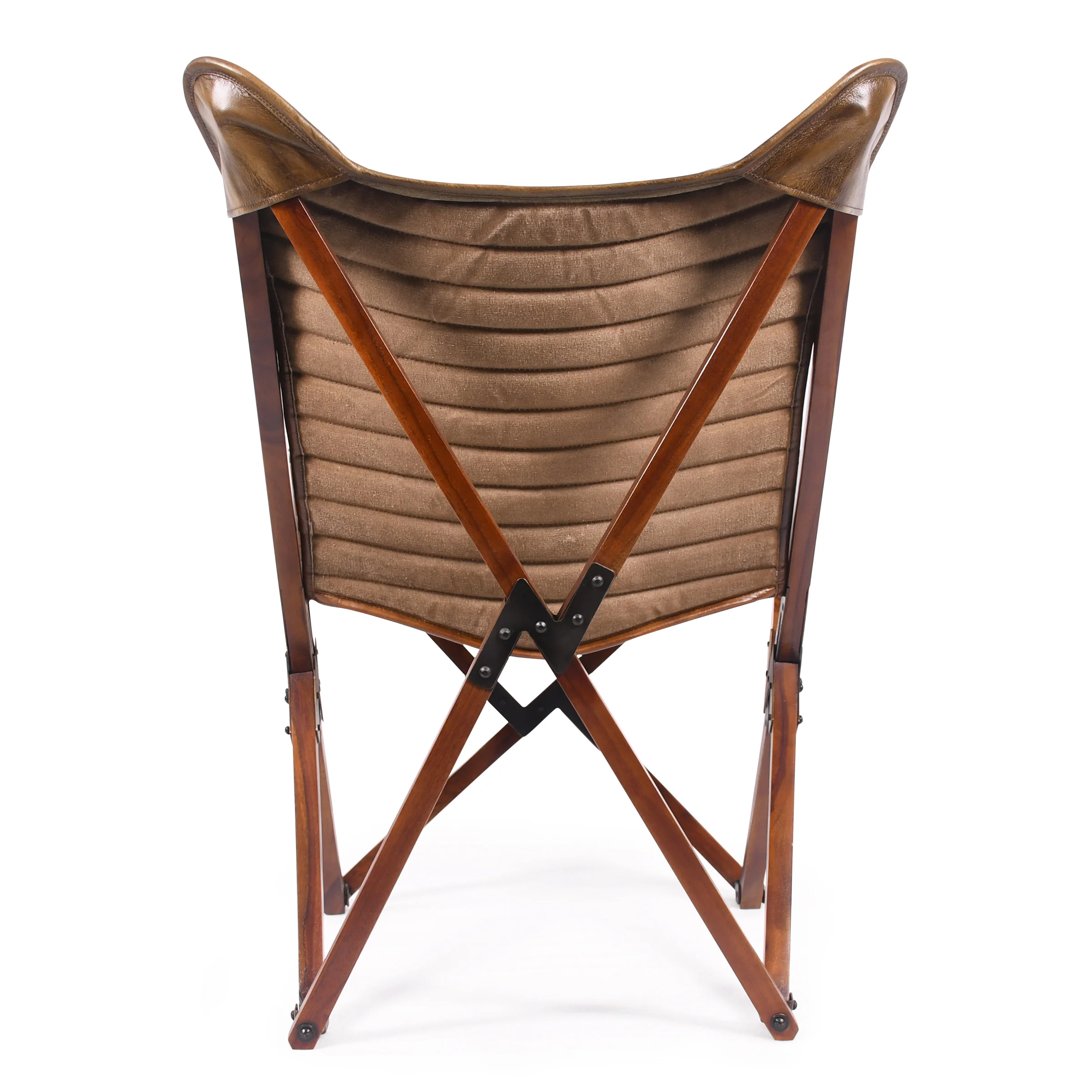 Genuine Leather Butterfly Lounge Chair Antique Brown with Foldable Wooden Frame - Image 6