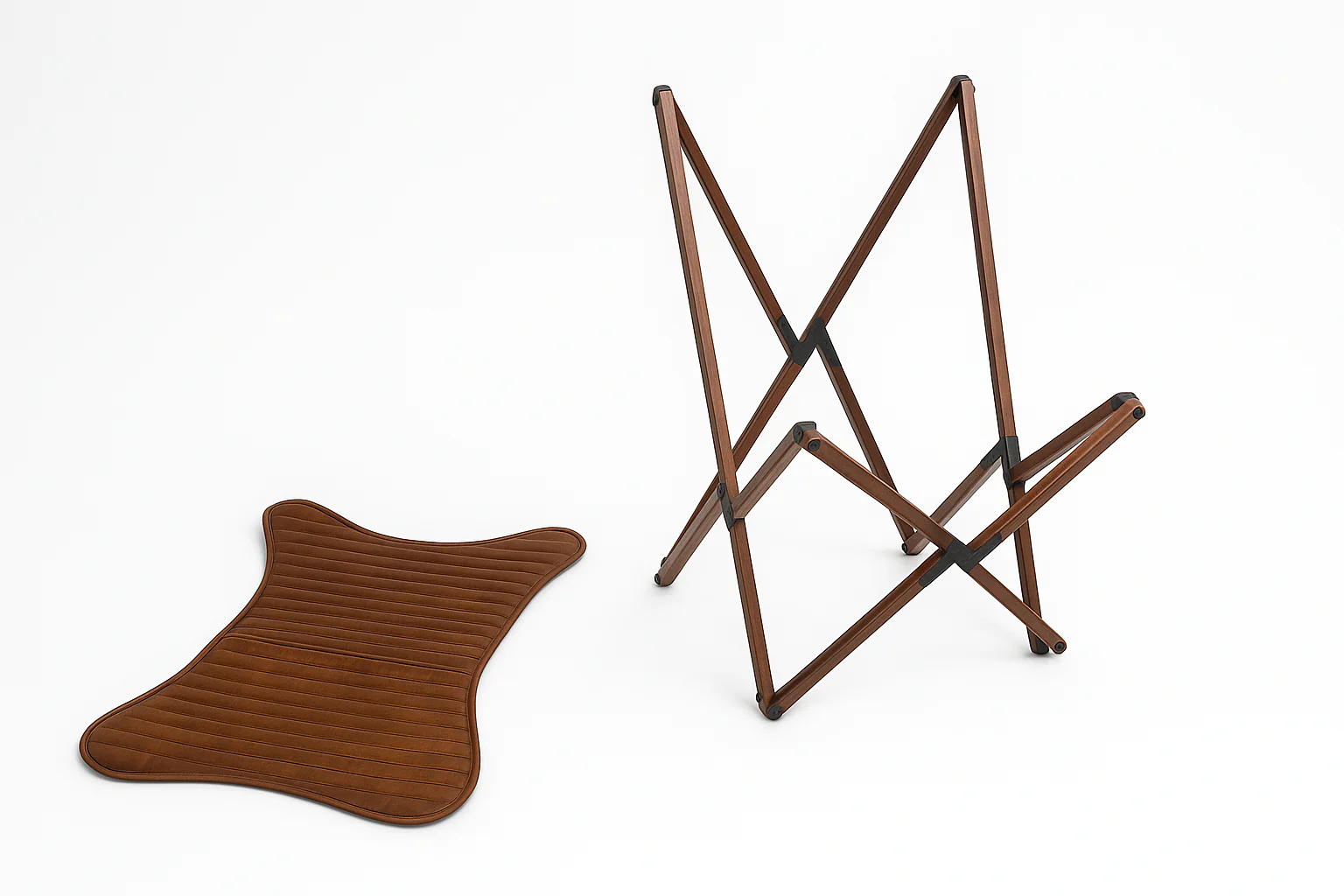 Genuine Leather Butterfly Lounge Chair Antique Brown with Foldable Wooden Frame - Image 7
