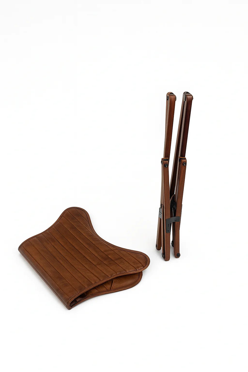 Genuine Leather Butterfly Lounge Chair Antique Brown with Foldable Wooden Frame - Image 8