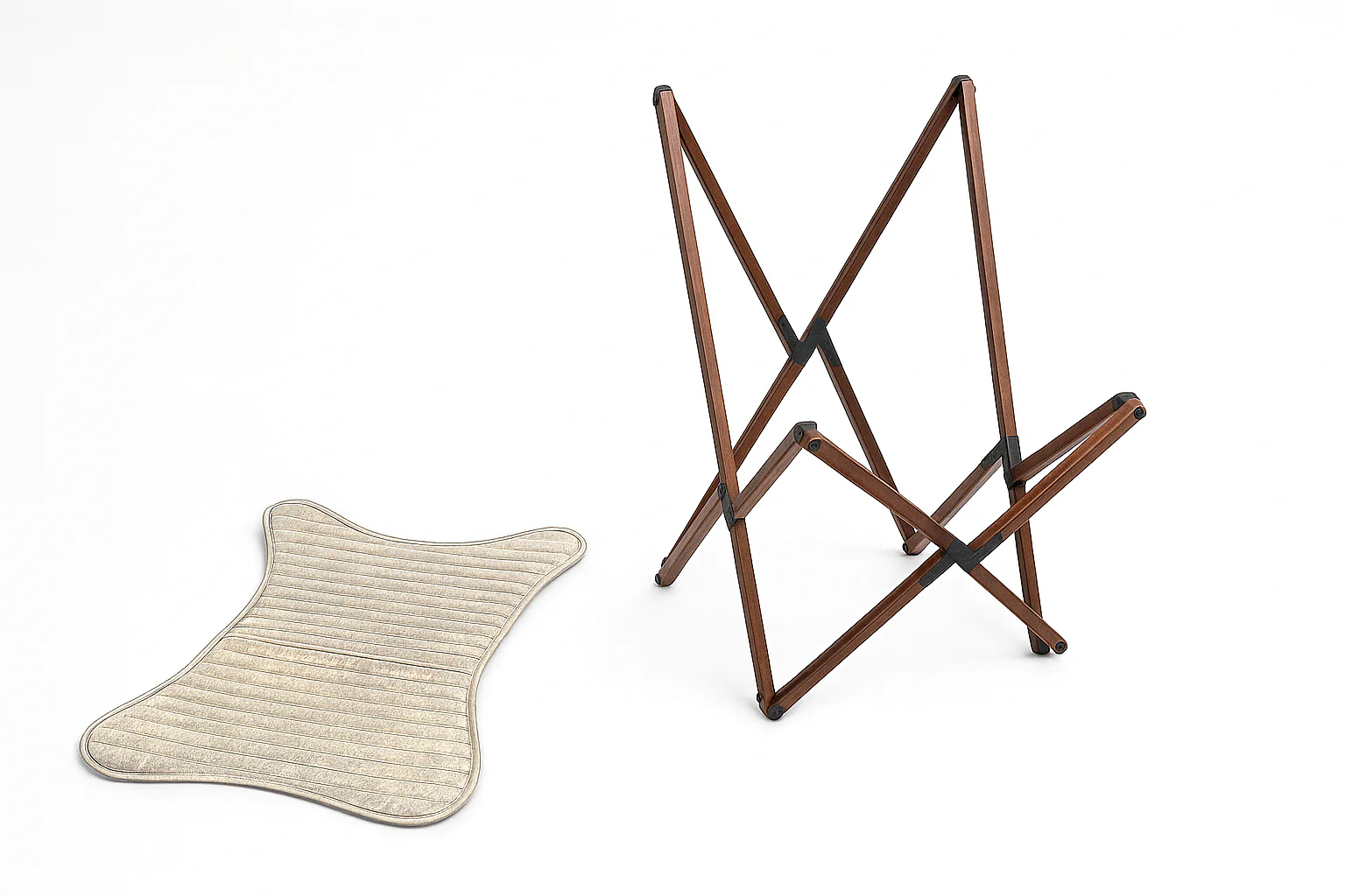 Genuine Leather Butterfly Lounge Chair Beige with Foldable Wooden Frame - Image 8