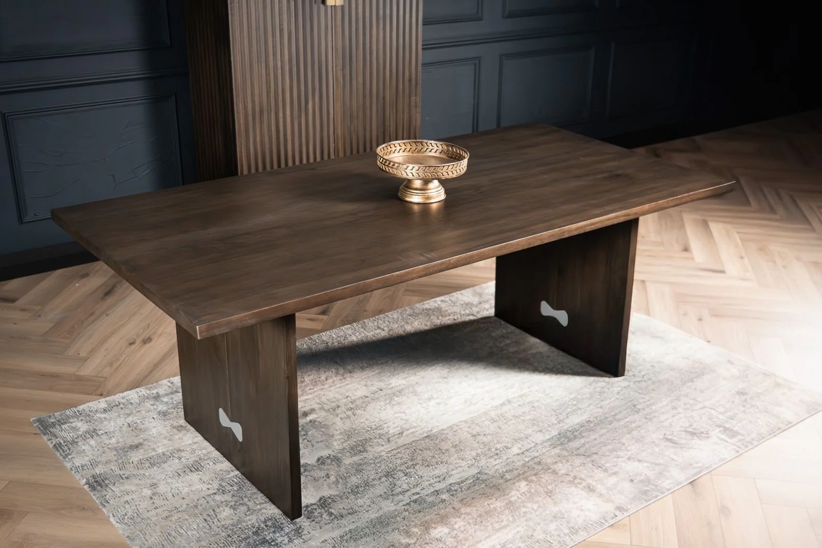 Solid Mango Wood Dark Brown Dining Table 200cm – Butterfly Pedestal Base