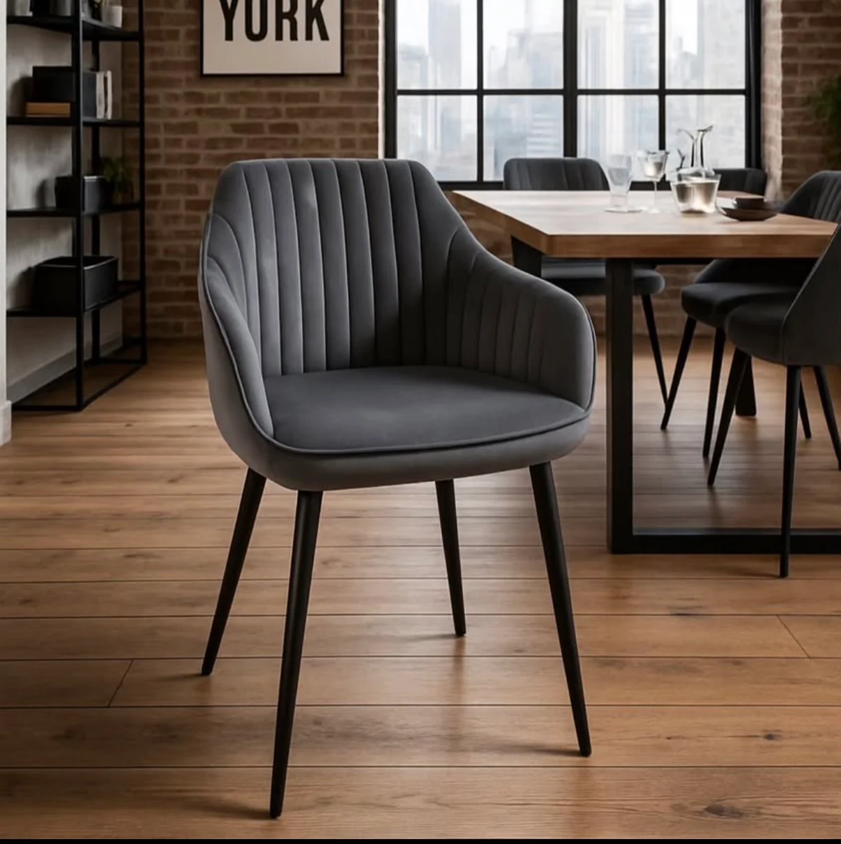 Chair TURIN with armrests velvet silver grey
