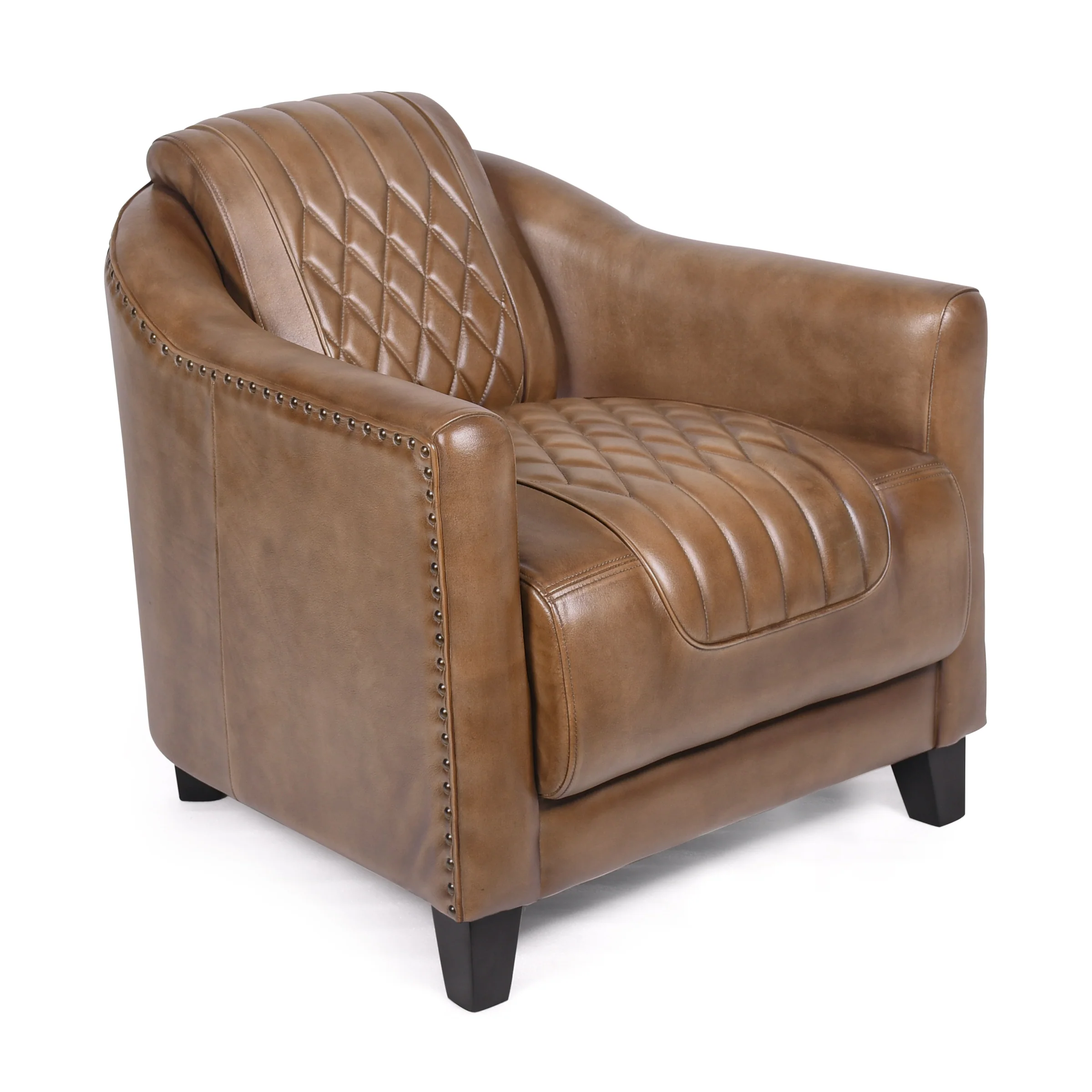 Genuine Leather Armchair Vintage Brown with Wooden Legs – Chicago Club - Image 3