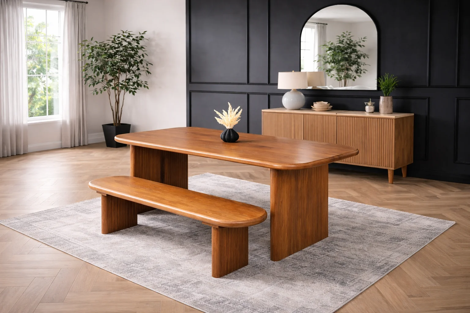 Solid Mango Wood Oval Dining Table 200cm – Como Pedestal Base with Round Edges