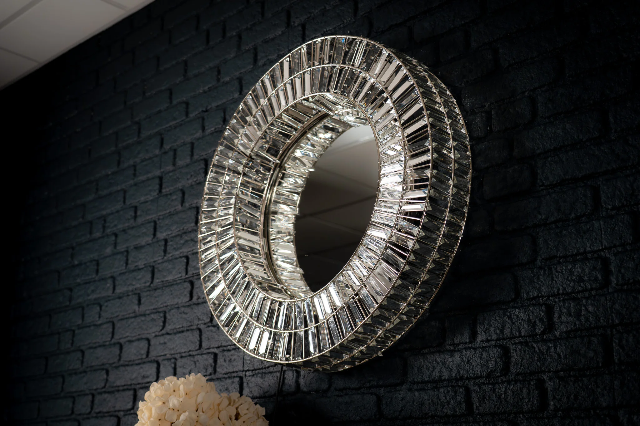Round Mirror Wall Lamp 75 cm with Crystal Detail – Aurora Crystal - Image 10