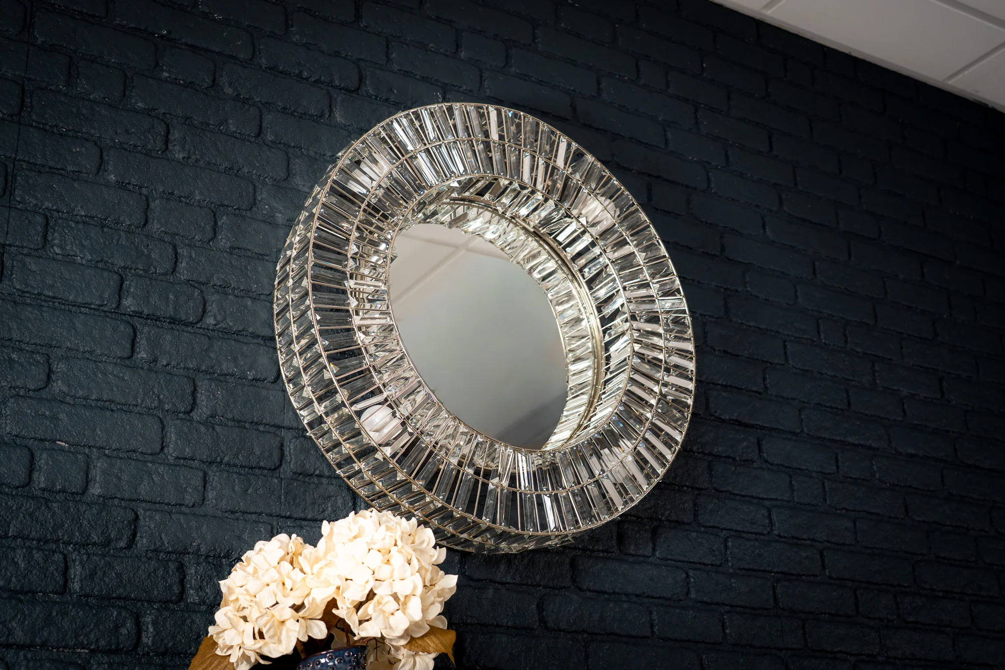 Round Mirror Wall Lamp 75 cm with Crystal Detail – Aurora Crystal - Image 14