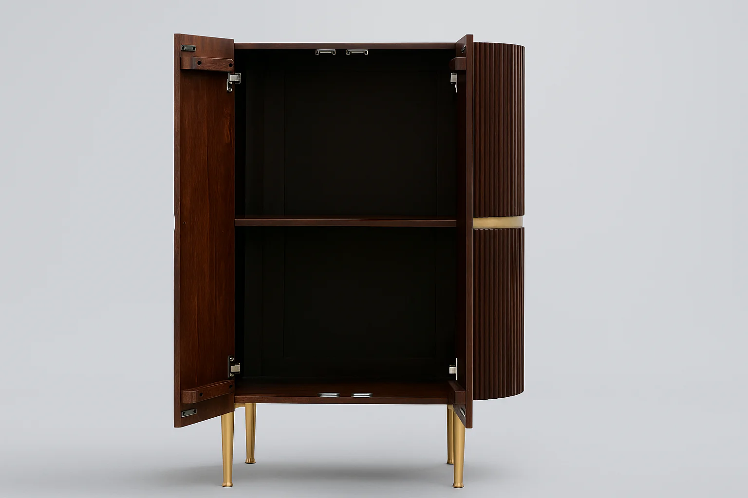 Solid Mango Wood Cabinet 100 cm with Fluted Front and Gold Accents – Elegance - Image 5