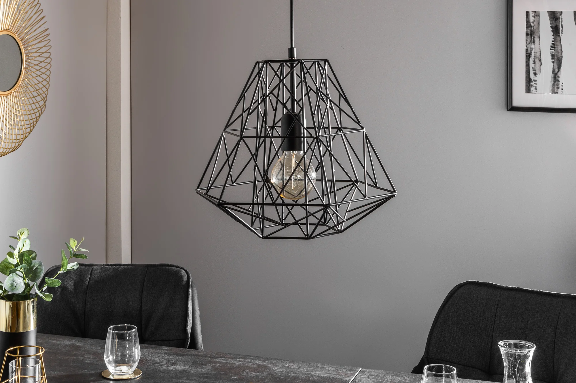 Industrial Cage Pendant Light 36 cm in Black – Filigree - Image 4