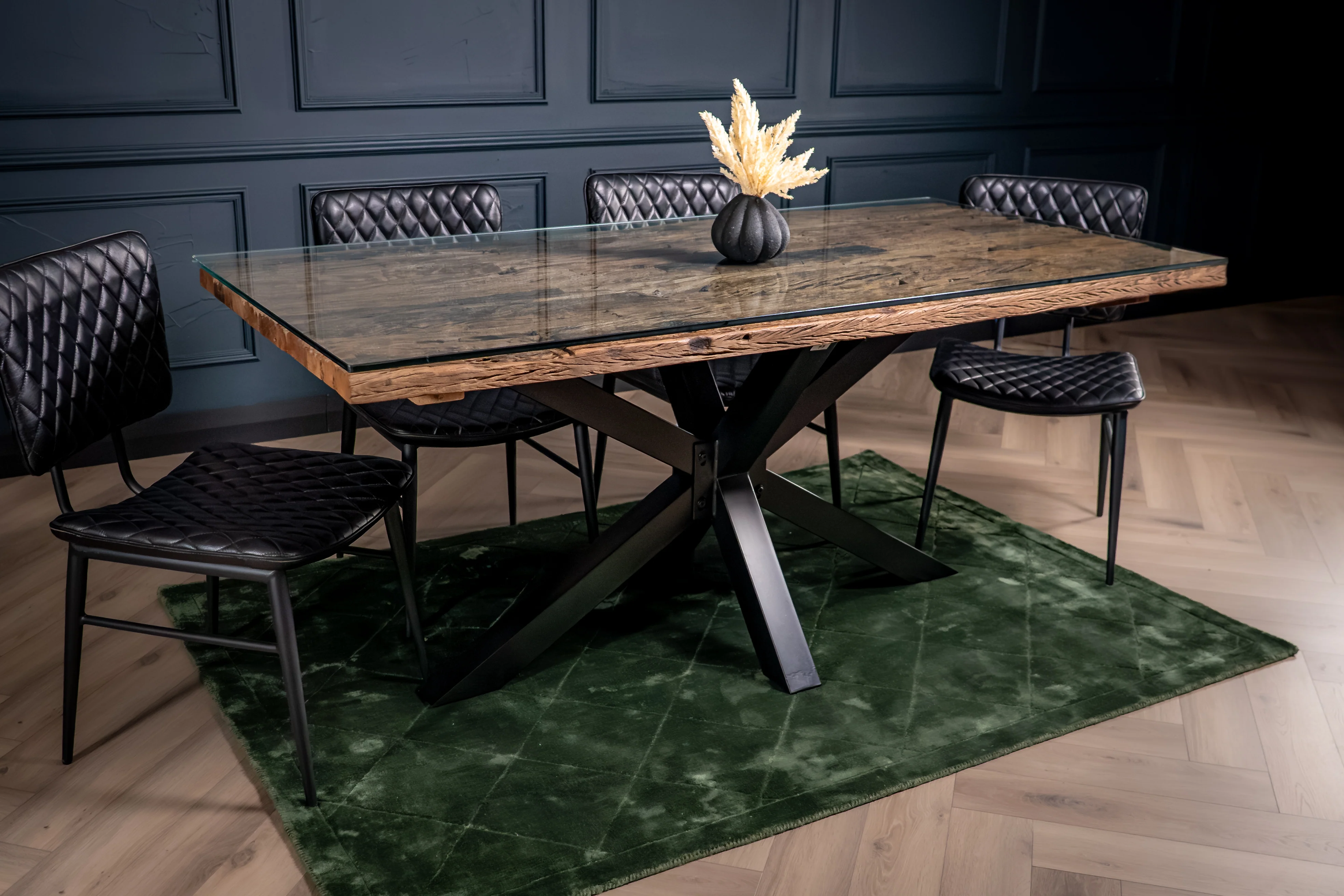 Recycled Wood Dining Table 180cm – Forest Glass Top Spider Frame I 90 cm wide - Image 3