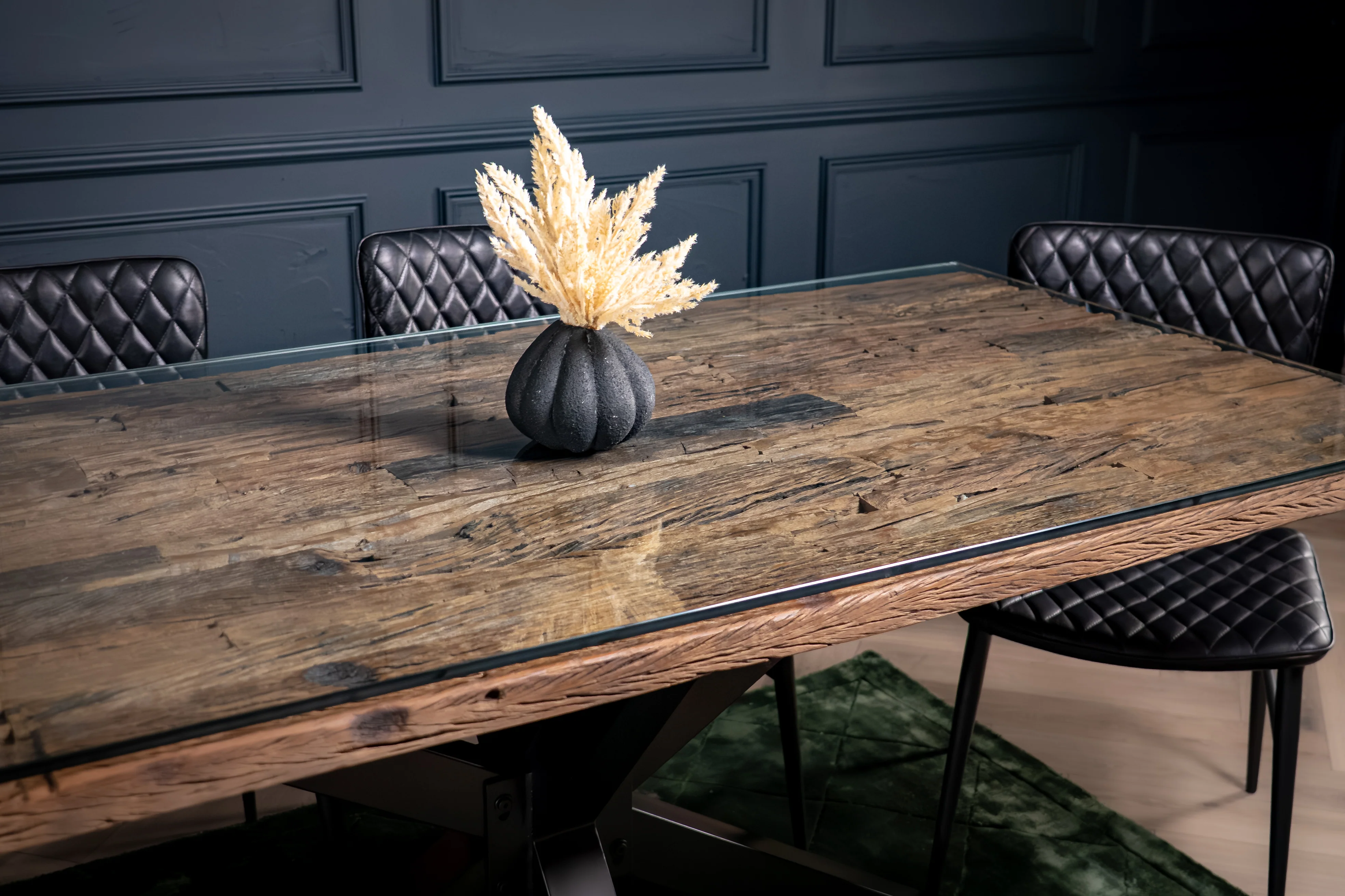 Recycled Wood Dining Table 180cm – Forest Glass Top Spider Frame I 90 cm wide - Image 4