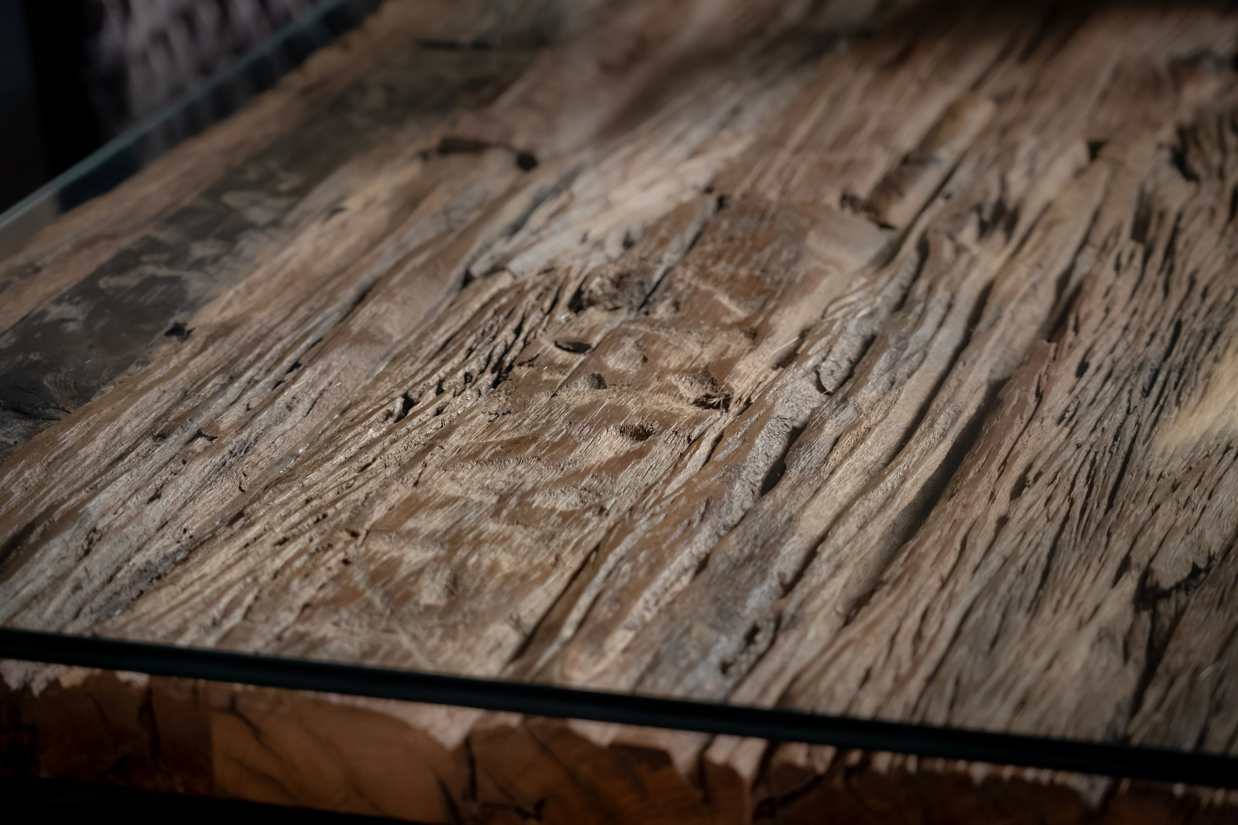 Recycled Wood Dining Table 180cm – Forest Glass Top Spider Frame I 90 cm wide - Image 6