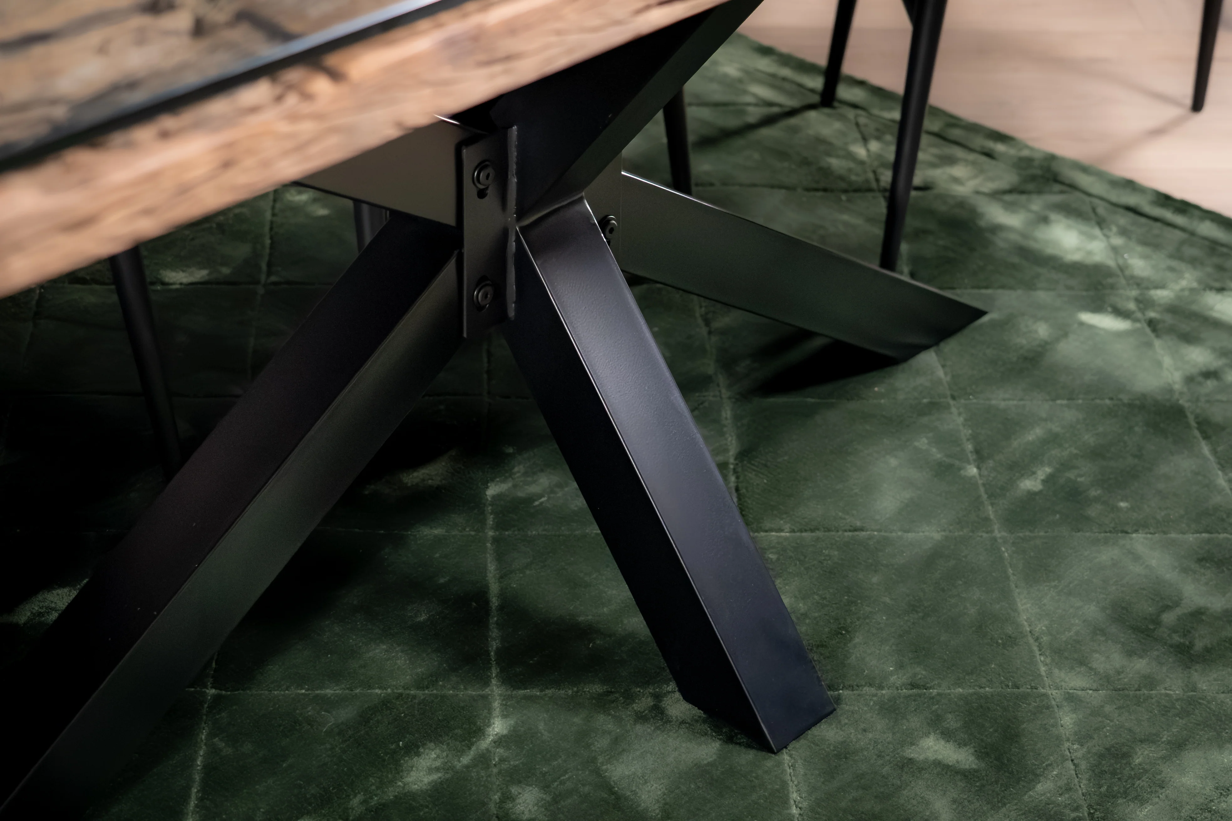 Recycled Wood Dining Table 180cm – Forest Glass Top Spider Frame I 90 cm wide - Image 8