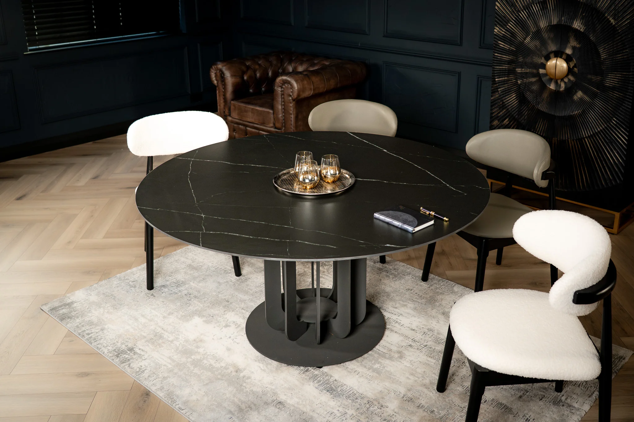 Round Sintered Stone Dining Table 150cm – Fresco Black Manhattan - Image 2