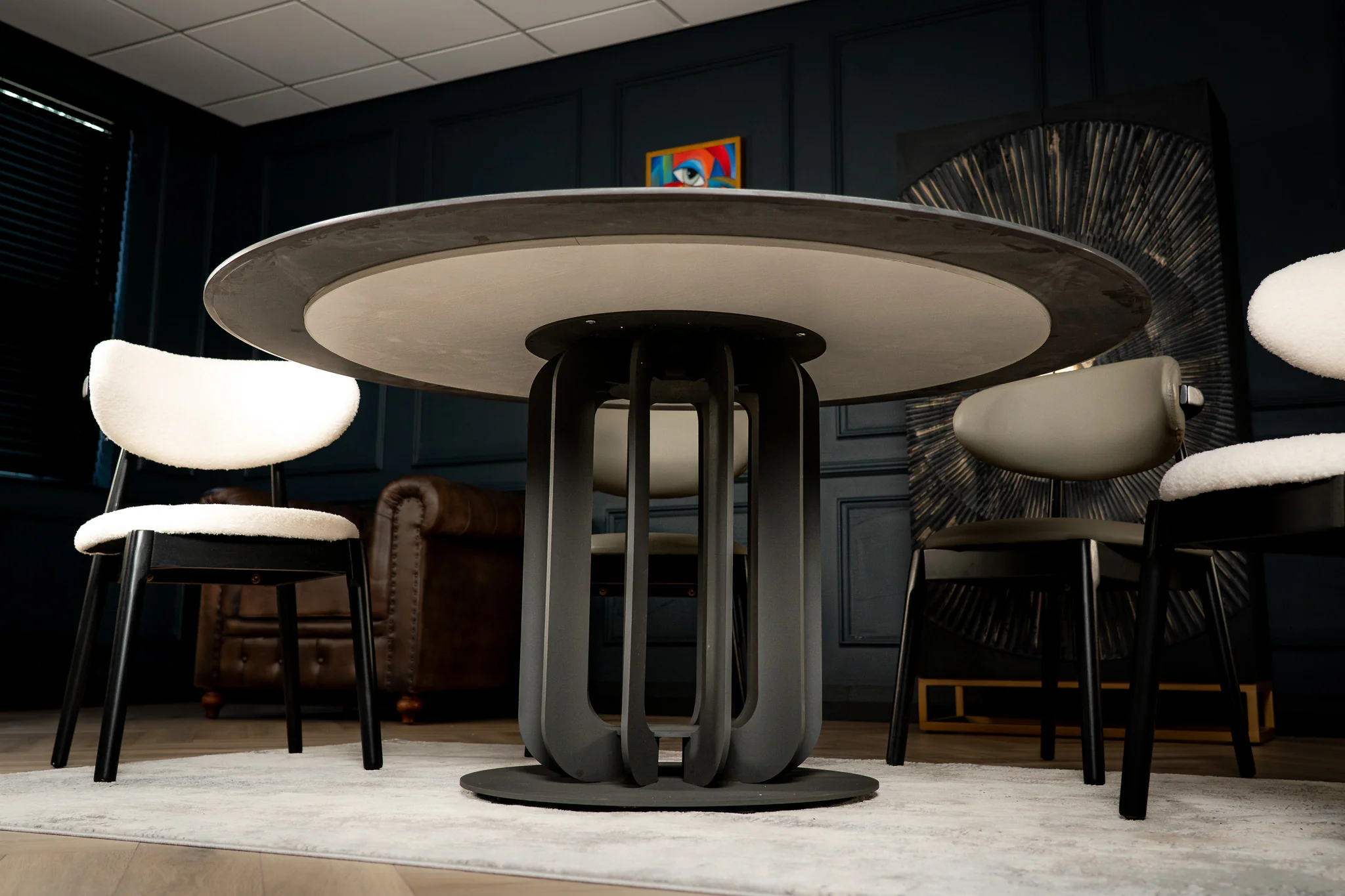 Round Sintered Stone Dining Table 150cm – Fresco Black Manhattan - Image 3