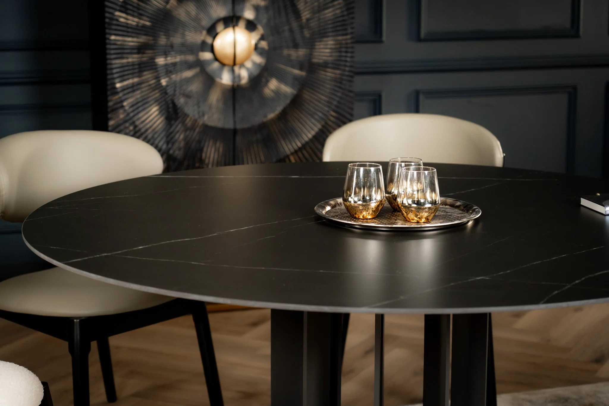 Round Sintered Stone Dining Table 150cm – Fresco Black Manhattan - Image 6