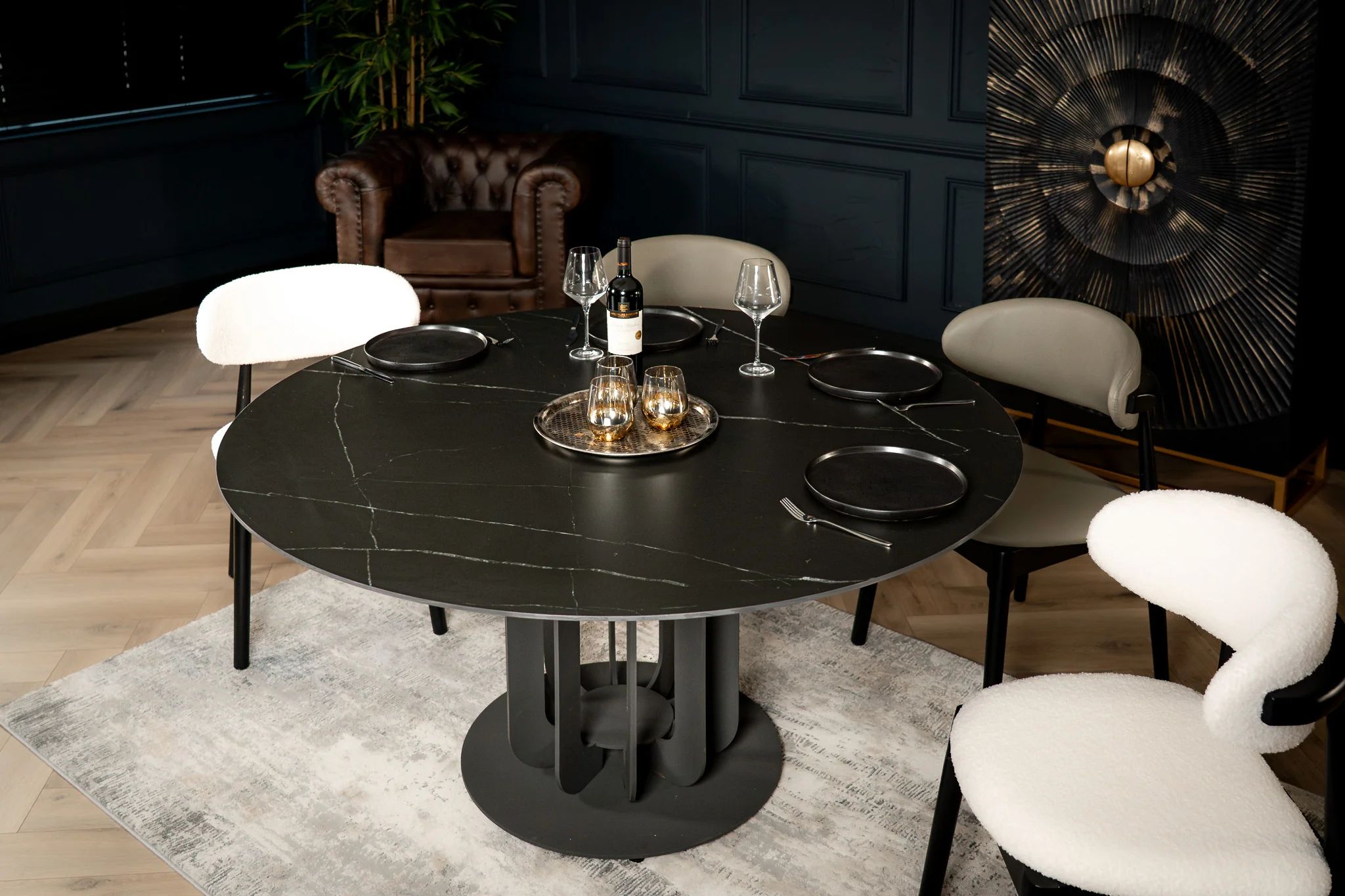 Round Sintered Stone Dining Table 150cm – Fresco Black Manhattan - Image 7