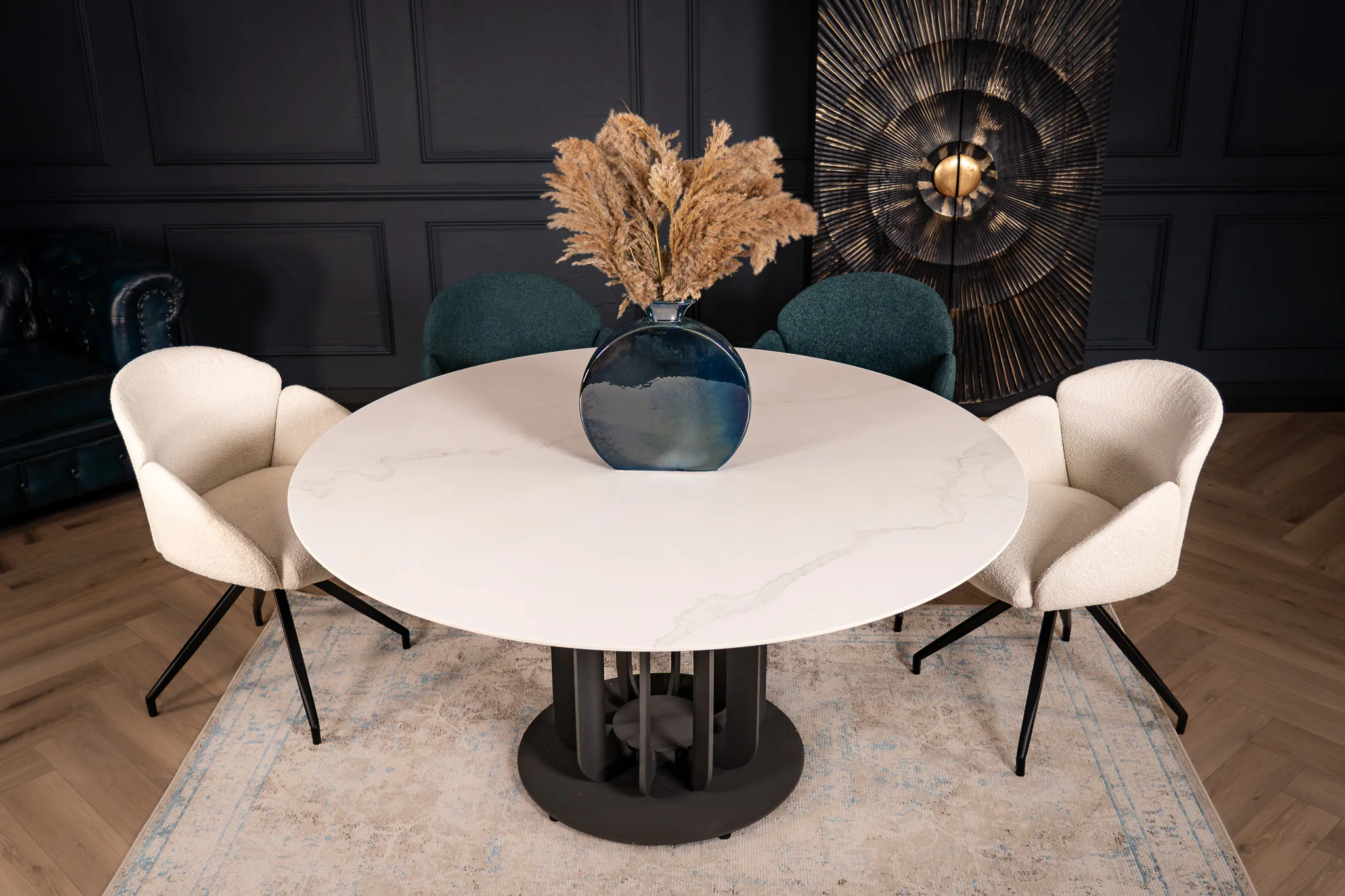 Round Sintered Stone Dining Table 150cm – Fresco Calacatta White Marble - Image 2