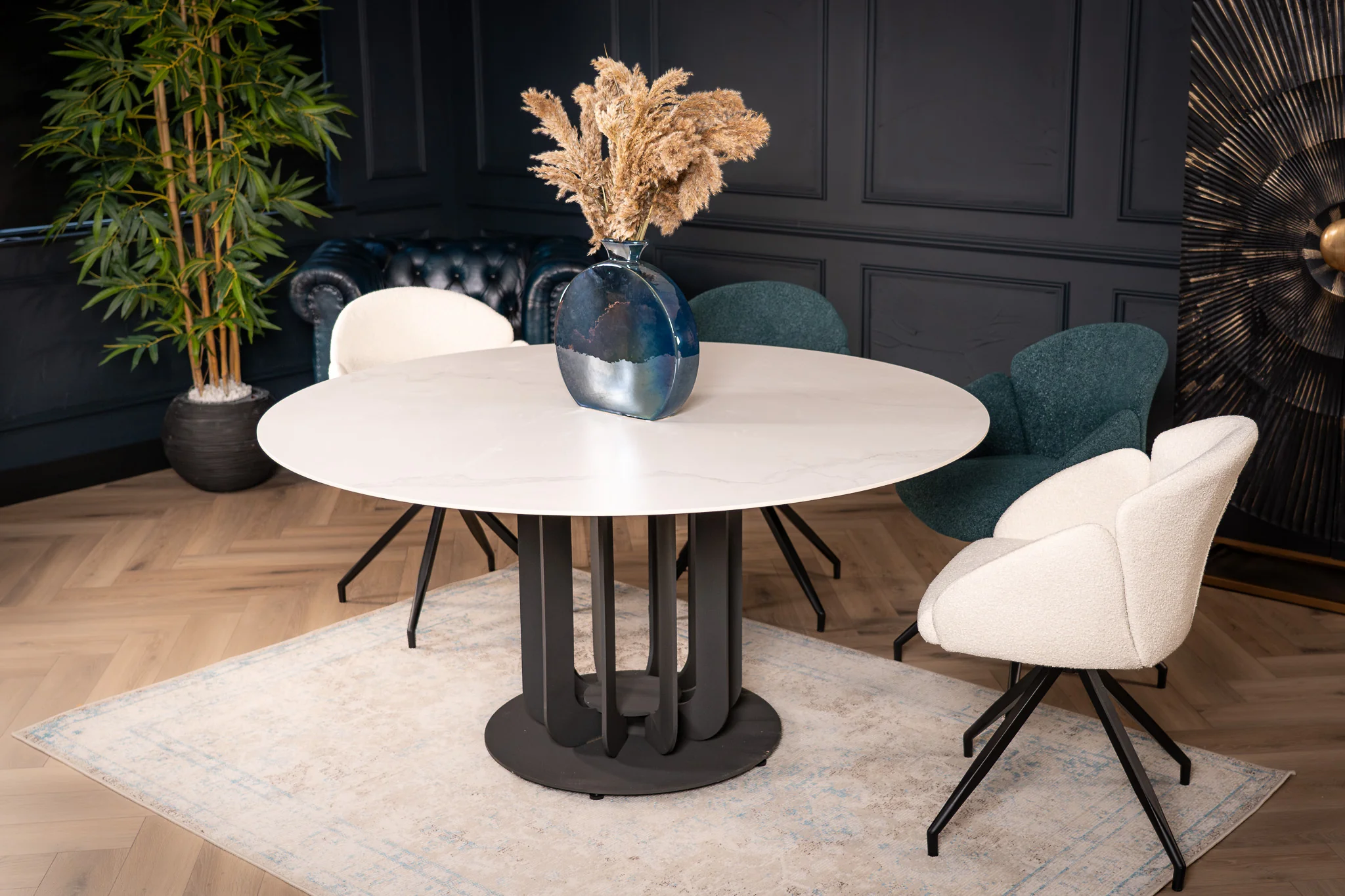 Round Sintered Stone Dining Table 150cm – Fresco Calacatta White Marble - Image 3