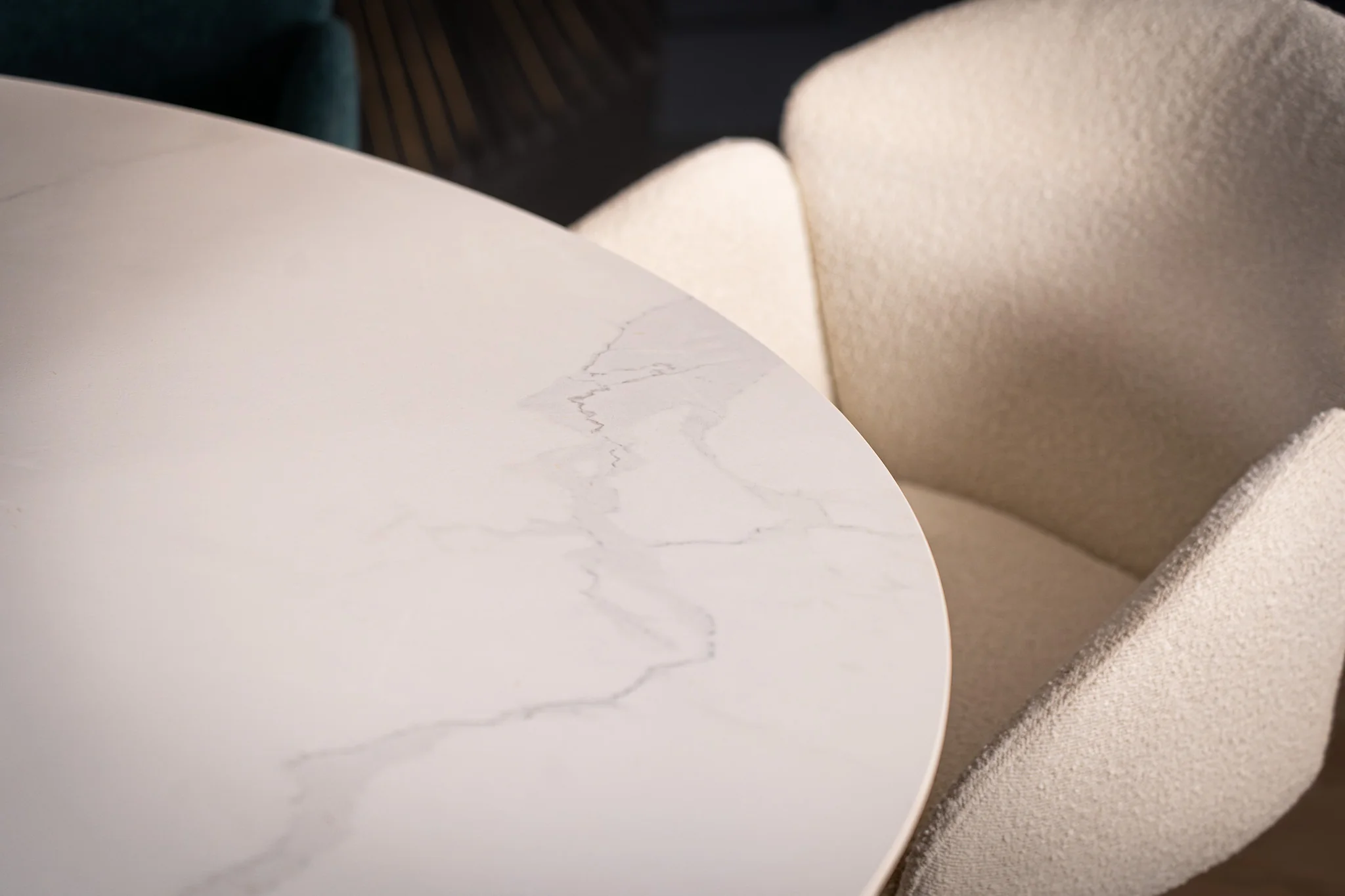 Round Sintered Stone Dining Table 150cm – Fresco Calacatta White Marble - Image 7
