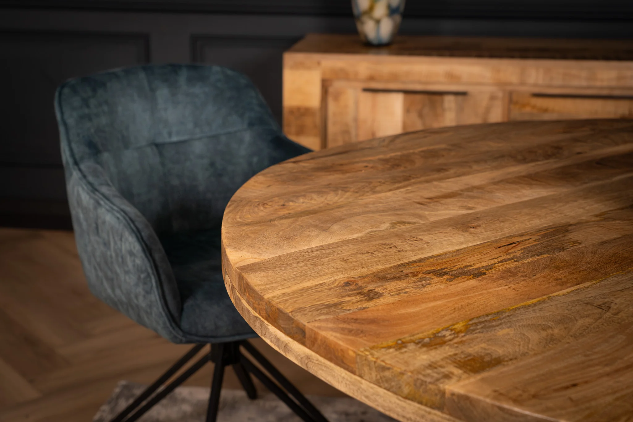 Solid Mango Wood Round Dining Table 120cm – Galaxie Star Base - Image 5
