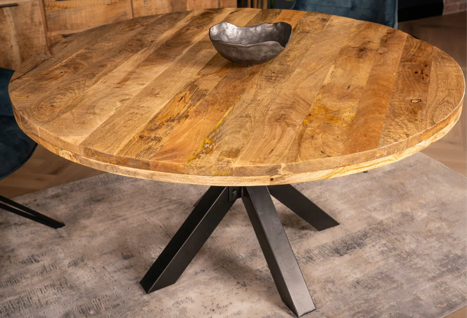 Solid Mango Wood Round Dining Table 120cm – Galaxie Star Base - Image 8