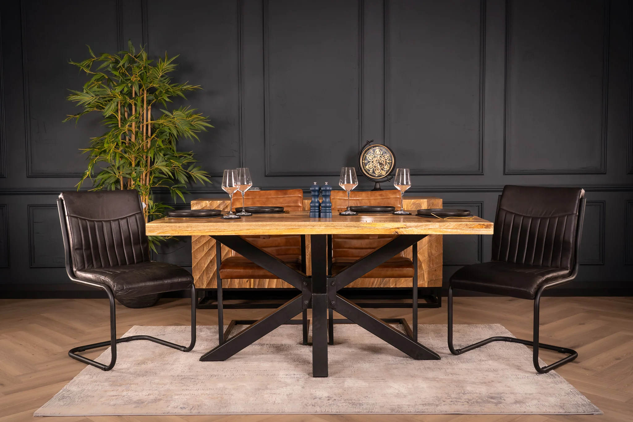Solid Mango Wood Dining Table 160cm – Galaxie Spider Frame - Image 3