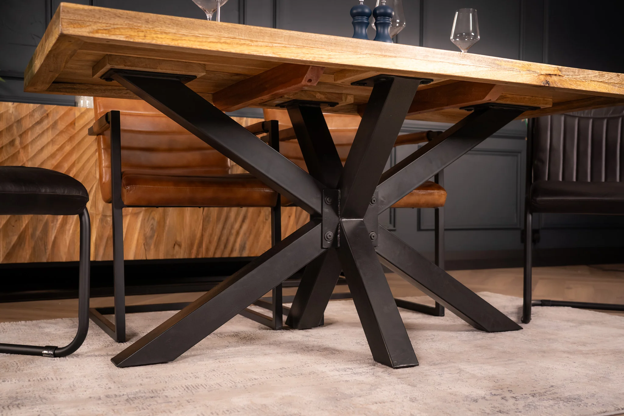 Solid Mango Wood Dining Table 160cm – Galaxie Spider Frame - Image 4