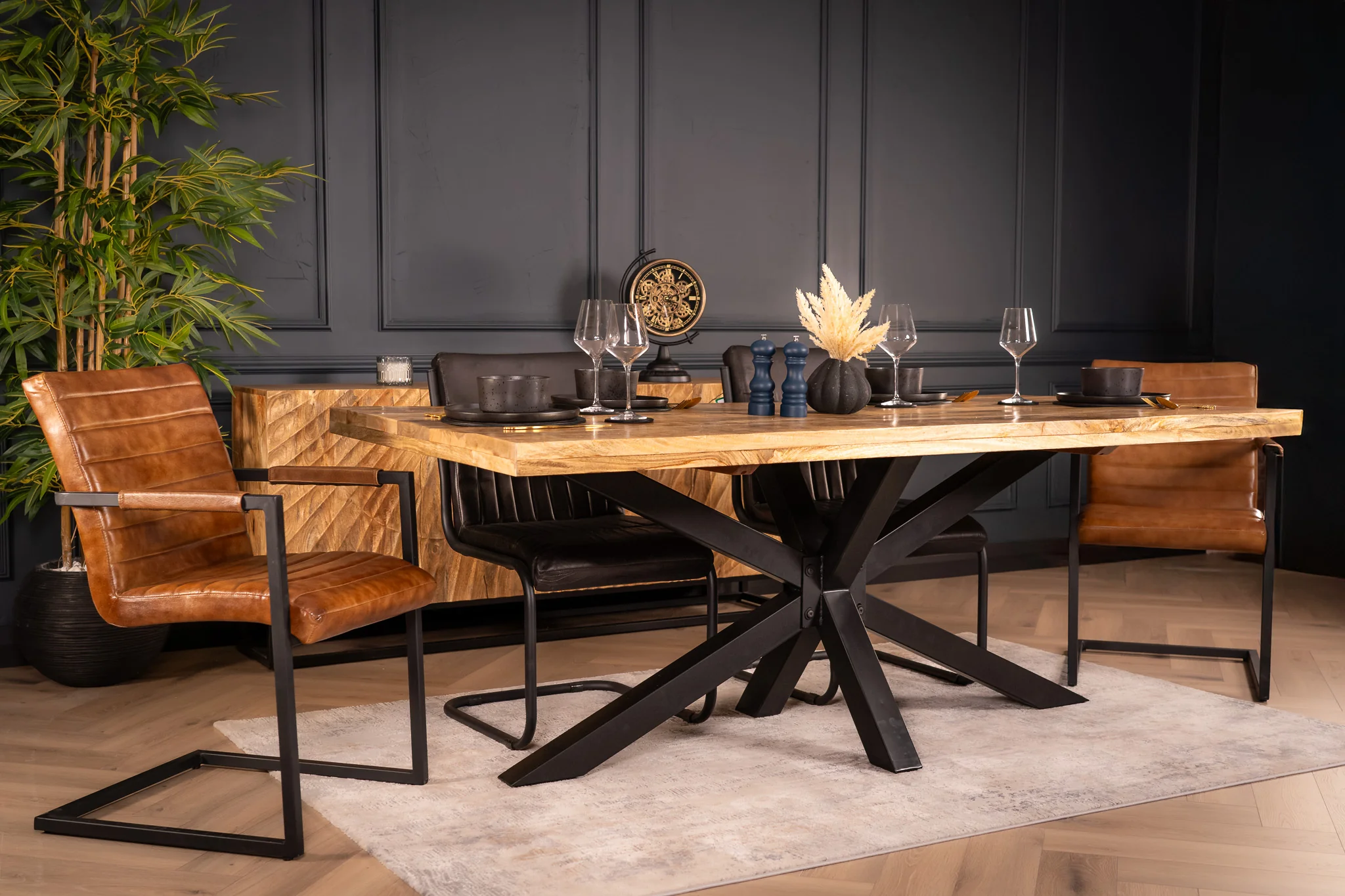 Solid Mango Wood Dining Table 180cm – Galaxie Spider Frame - Image 4